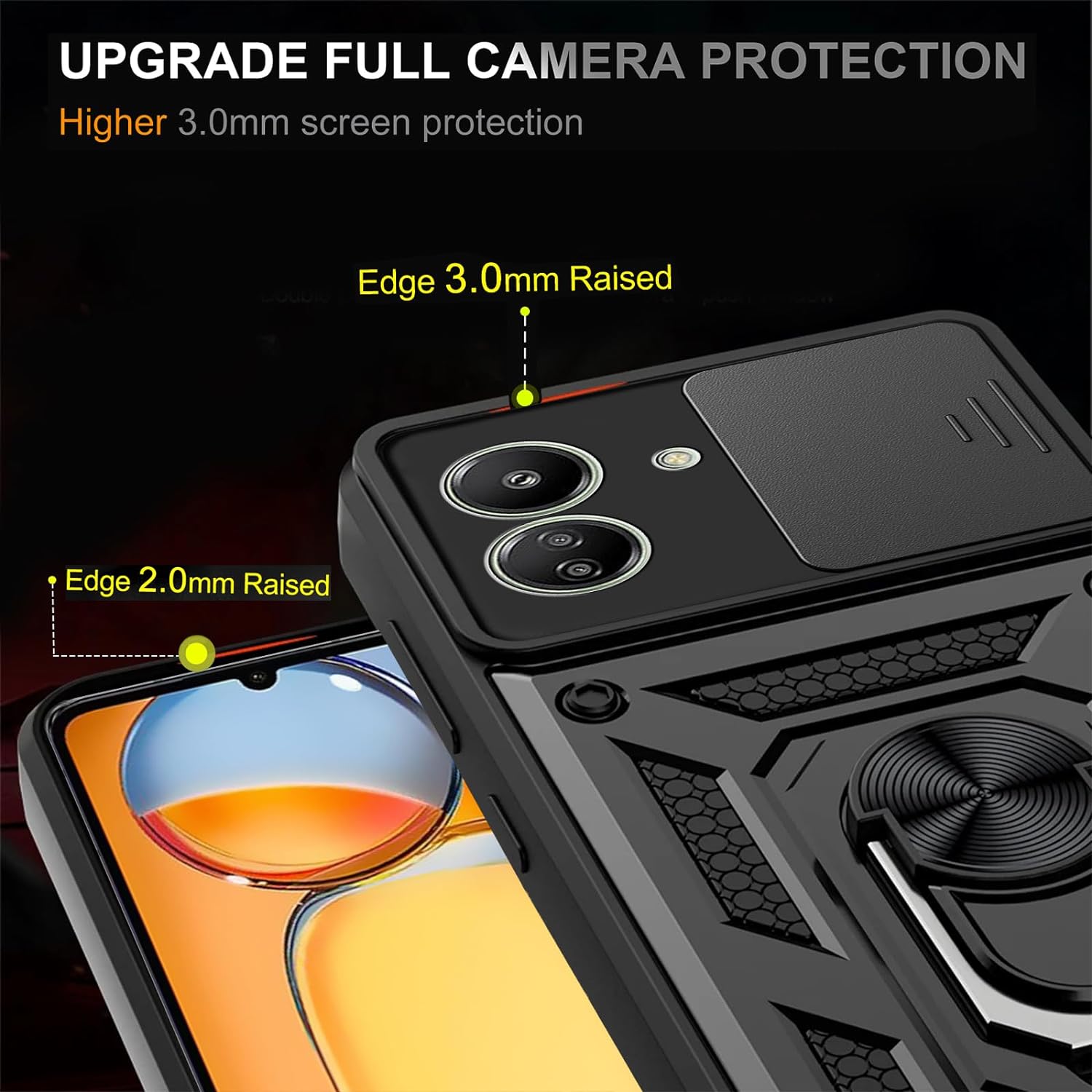 New Funda for Redmi 13C POCO C65 Case Slide Lens Protect Stand Cover f
