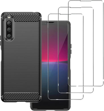 Sony Xperia 10 V Case Carbon Fibre And Glass Screen Protector