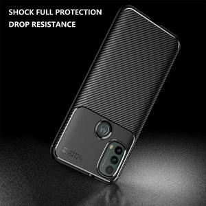 Motorola Moto E30 Case Carbon Slim Cover & Glass Screen Protector