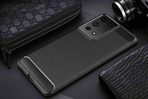 Samsung Galaxy S21 Series Case Carbon Fibre Cover & Glass Screen Protector