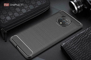 OnePlus 7T Case Carbon Fibre Cover & Glass Screen Protector