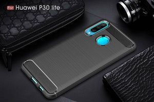 Huawei P30 lite Case Carbon Fibre Cover & Glass Screen Protector