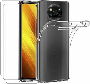 Xiaomi Poco X3 Case Clear Slim Gel Cover & Glass Screen Protector