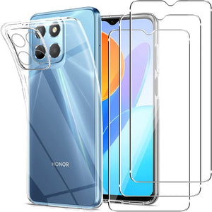 Honor X8 4G / 5G Case, Slim Silicone Clear Gel Cover  Glass Screen Protector