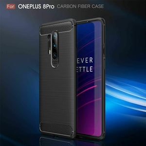 OnePlus 8 Pro / 5G Case Carbon Gel Cover & Full Glass Screen Protector