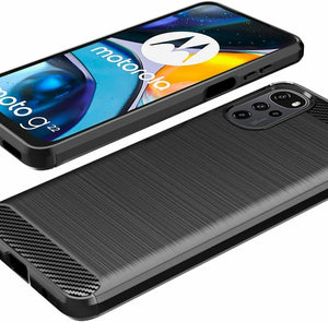 Motorola Moto G22 Case Carbon Fibre Cover & Glass Screen Protector