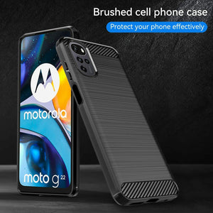 Motorola Moto G22 Case Carbon Fibre Cover & Glass Screen Protector