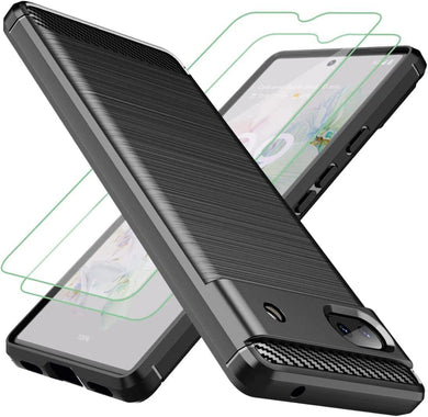 Google Pixel 6a Case Carbon Fibre Cover & Glass Screen Protector