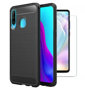 Huawei P30 lite Case Carbon Fibre Cover & Glass Screen Protector