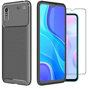 Xiaomi Redmi 9A Case Carbon Slim Cover & Glass Screen Protector