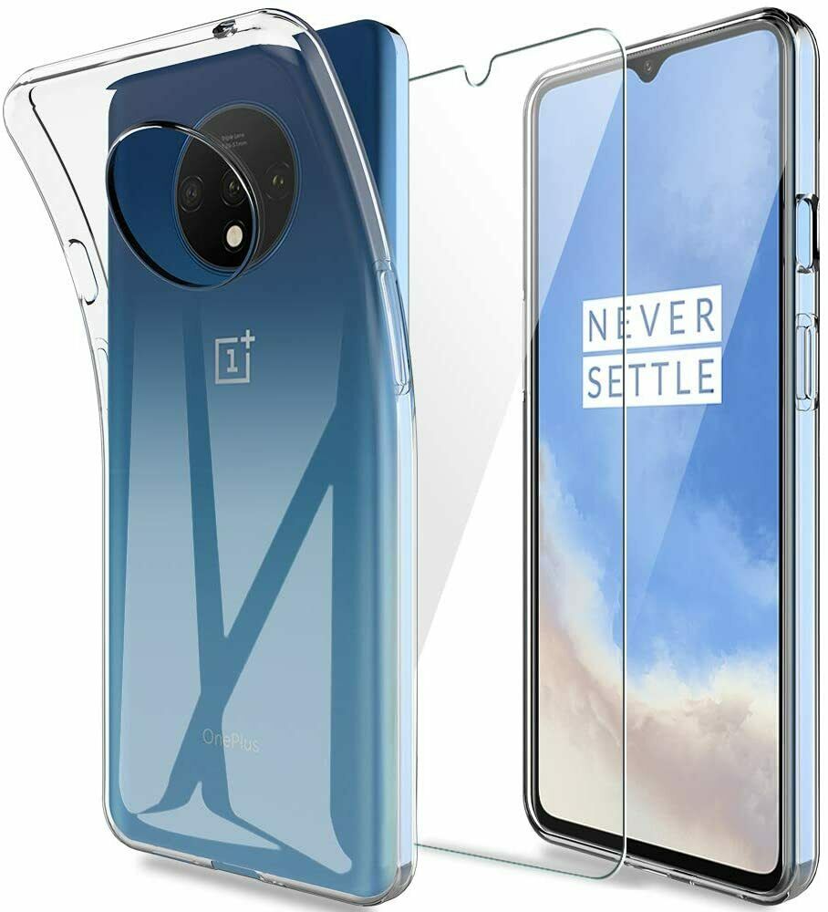 OnePlus 7T Case Clear Slim Gel Cover & 2 Pack Glass Screen Protector