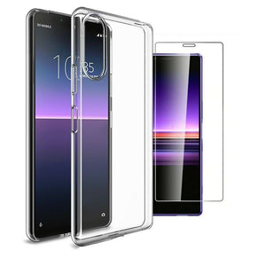 Sony Xperia 10 II Case Clear Slim Gel Cover & Glass Screen Protector