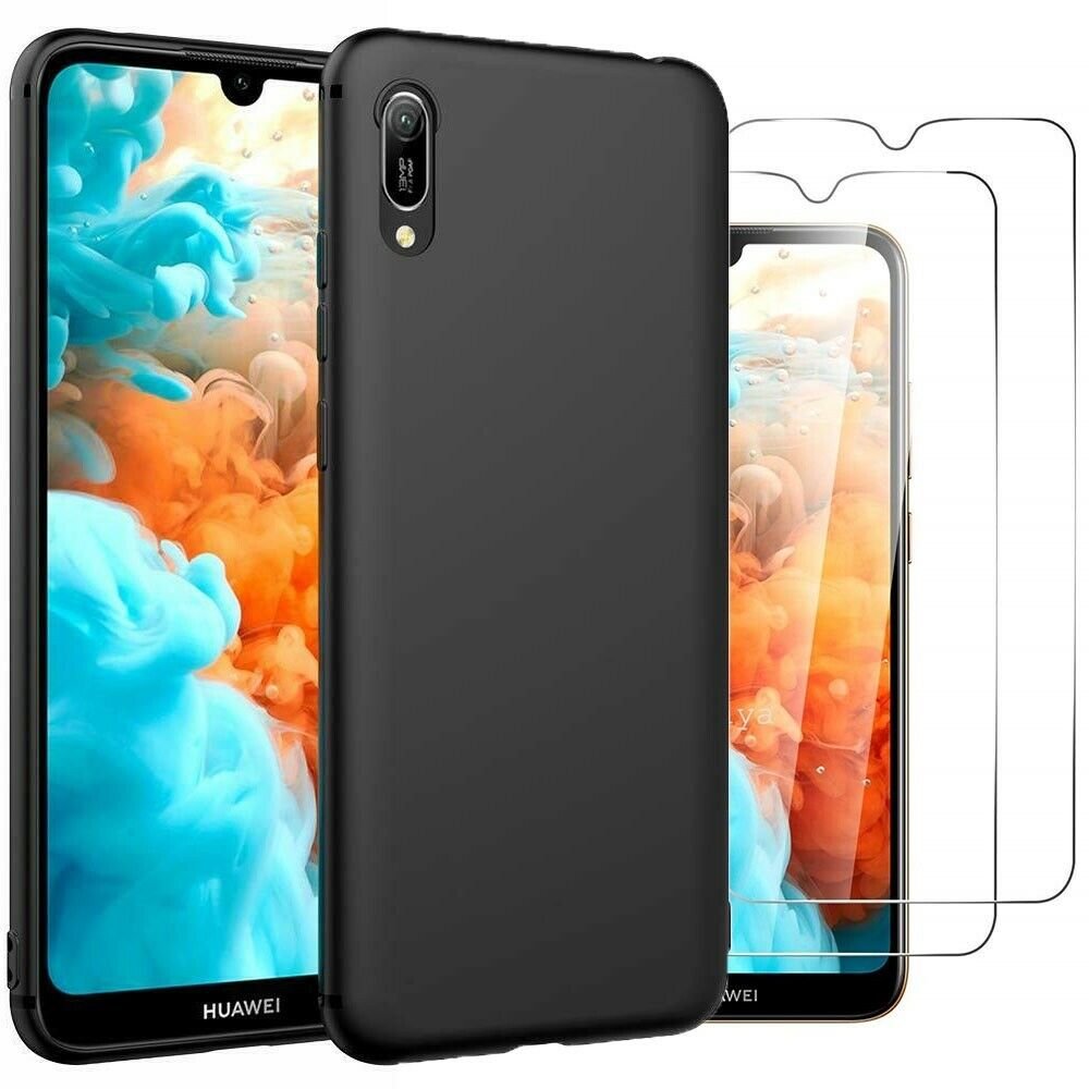 Huawei Y6 Pro (2019) Case Slim Silicone Cover & Glass Screen Protector