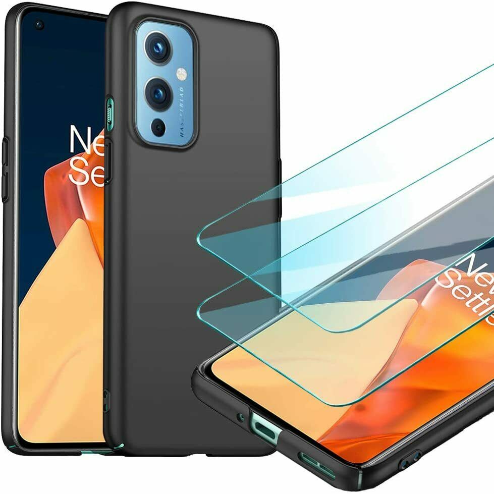 OnePlus 9 Case Slim Hard Back Cover & Glass Screen Protector