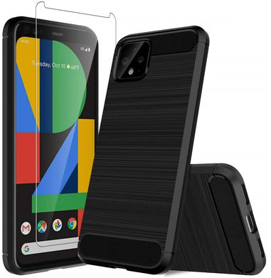 Google Pixel 4 XL Case Carbon Fibre Black & Glass Screen Protector