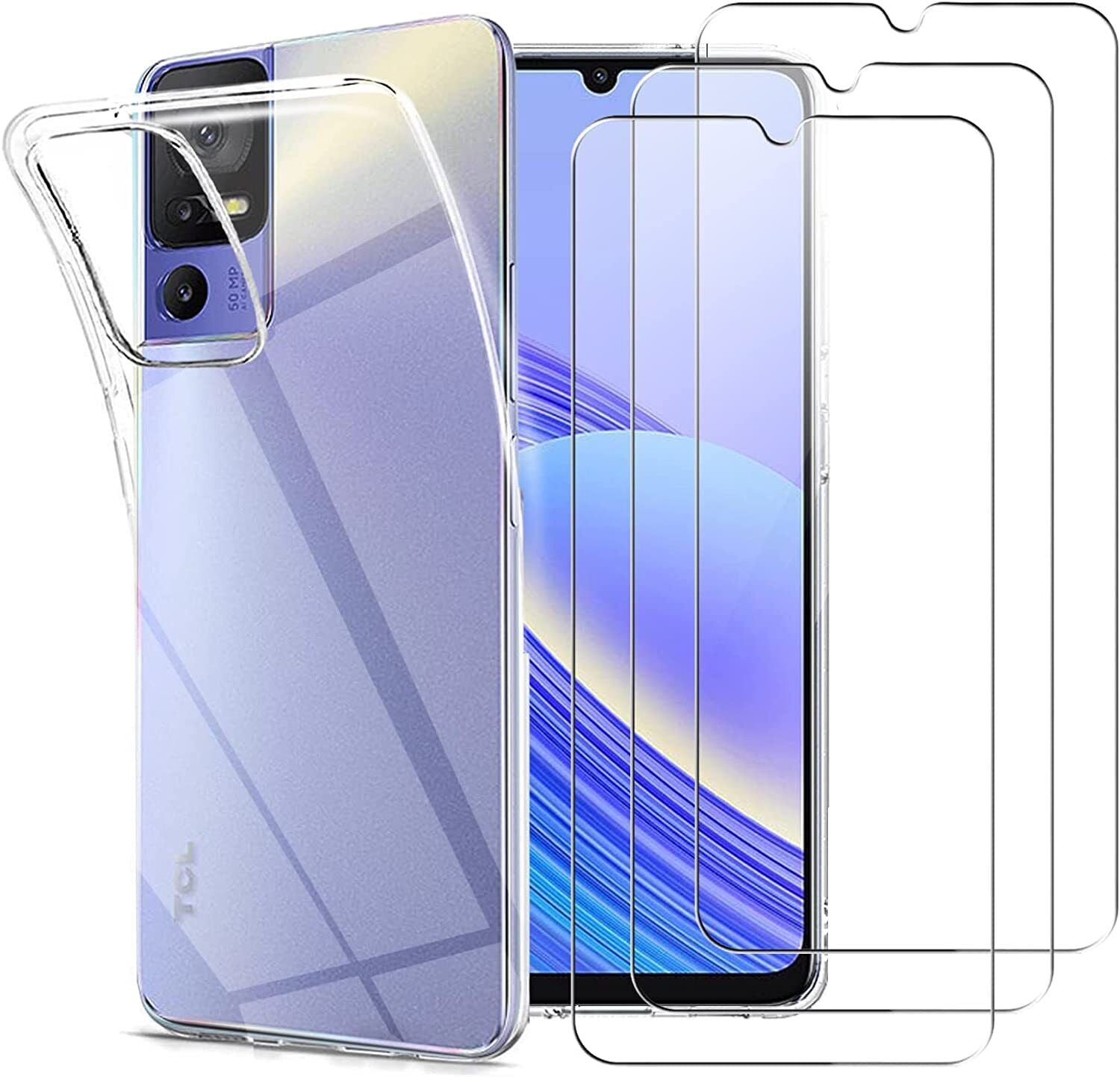 SDTEK Case for TCL 403 Gel Clear Cover + Glass Screen Protector